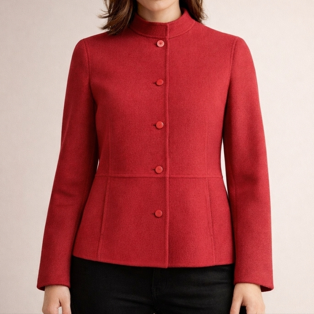Eileen Fisher~Womens Wool Cashmere Jacket~Red Button Up~LagenLook Luxury~MED